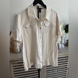 Slim Sations Light Cream Button-Front Ruffle Sleeve Women's Top